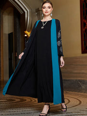 3006 Modern Black-Turquoise Color-Block Abaya Dress | Unique Tailoring & Beaded Details, Lead Fashion Trends