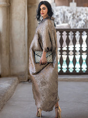 15080 Middle Eastern Style Metallic Brown Loose Fit Maxi Dress - Elegant Flowing Abaya Gown