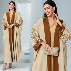 15032 Khaki Heavy Industry Rust Bead Women's Middle East Contrast Jacket Fashion Solid Color