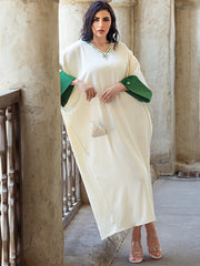 15078 new color matching v-neck dress, light, cool, soft and breathable casual long dress for women