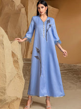 Blue Embroidered Feather-Trim Dress