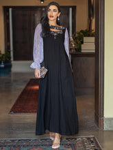 15014 high-end glass-inlaid diamond women's clothing splicing chiffon lantern sleeve A-shaped long dress