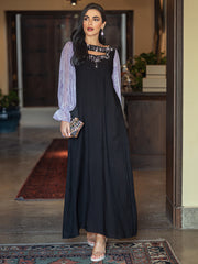 15014 high-end glass-inlaid diamond women's clothing splicing chiffon lantern sleeve A-shaped long dress