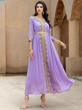 15160 new violet swing skirt splicing gold webbing European and American temperament long skirt