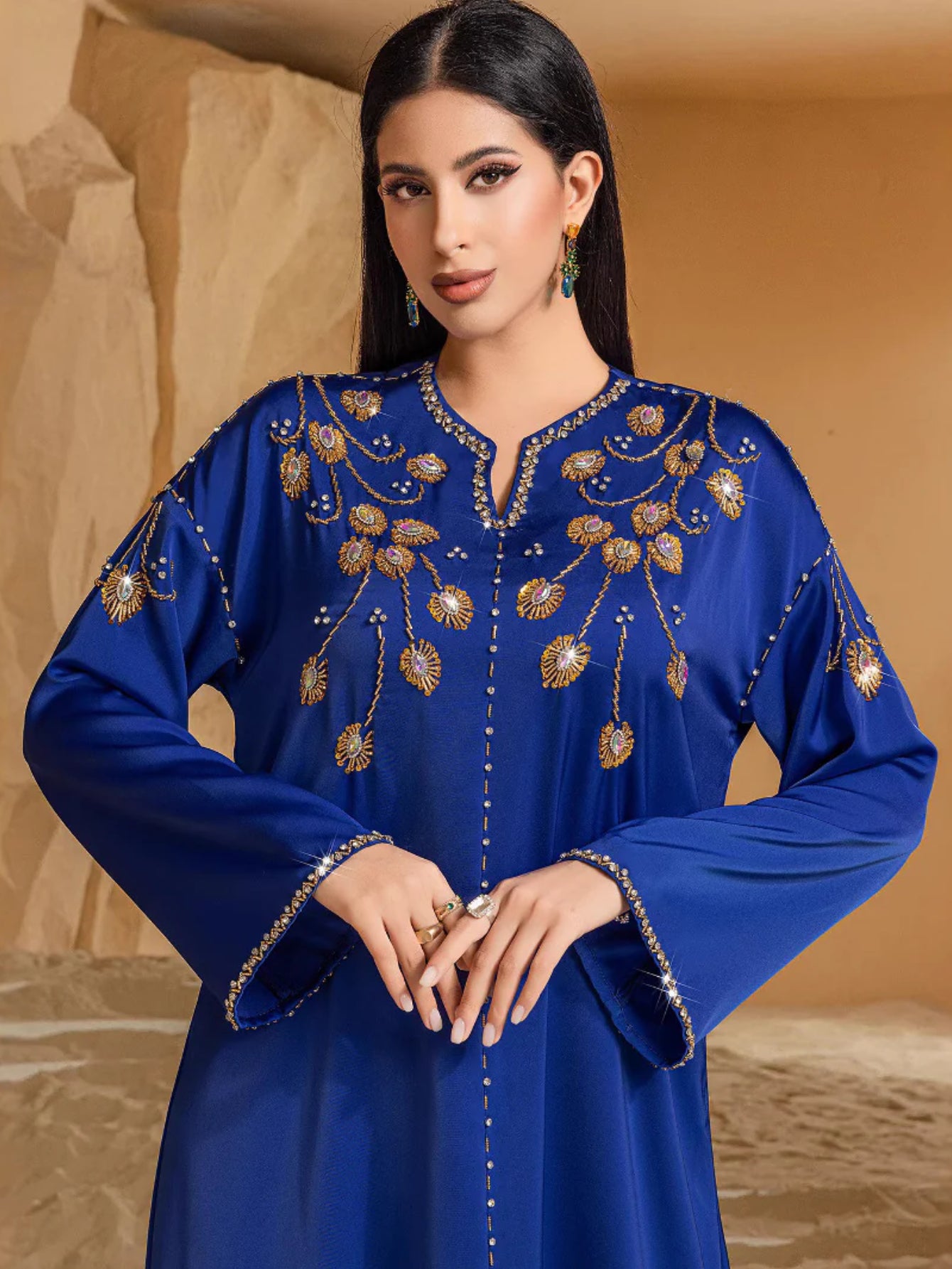 BA4115 navy blue heavy industry saudi arabaya hand-sewn diamond dress dress party dress