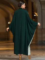 4027 Middle Eastern Style Green Contrast Embellished Maxi Dress - Elegant Flowing Cape Sleeve Gown