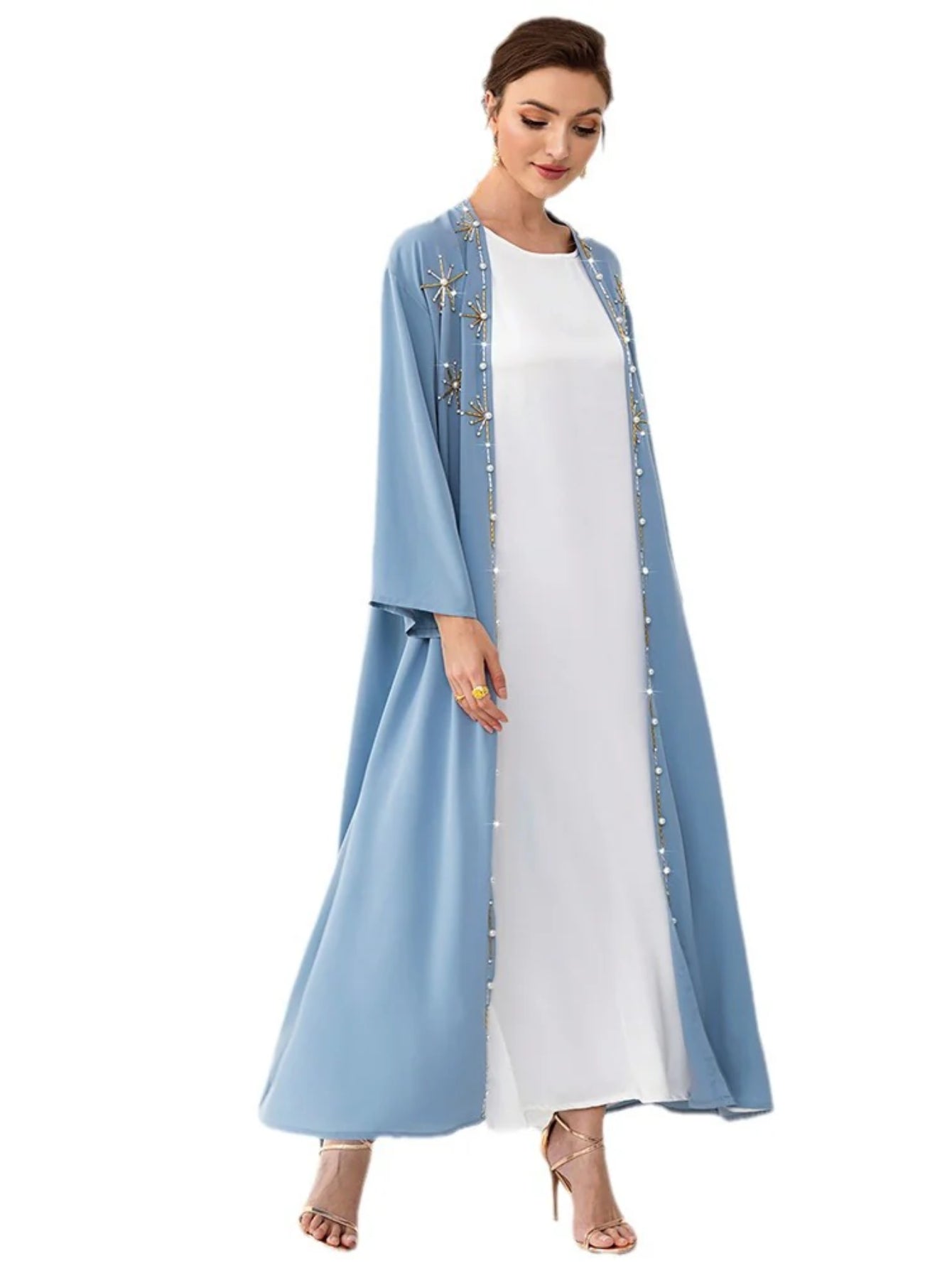BA7016 new arabic cardigan with hand-sewn diamond abaya kimono middle eastern women's clothing