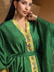 15245 high-grade hand-sewn drill contrasting color three-dimensional embossed satin design ABAYA robe large size jumpsuit