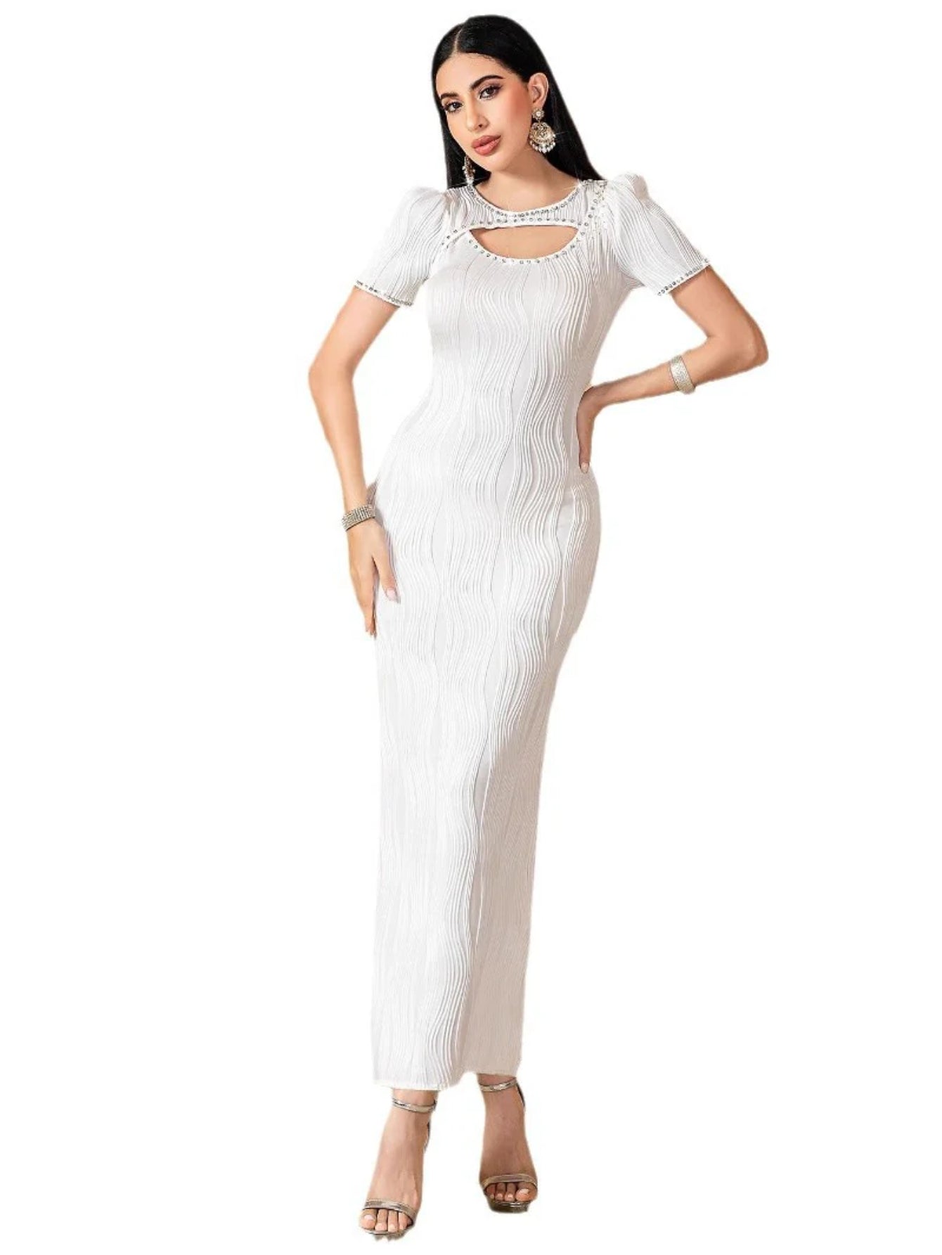 15167 new tight white texture sexy dress fashion dress