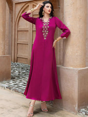 15162 New dragon fruit color Middle East loose handmade embroidered bead robe holiday party dress