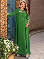 5205 Luxury Emerald Abaya | Hand-Beaded Neckline & Crystal-Trimmed Bell Sleeves