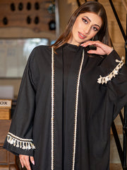 5062 Ya black Ramadan loose robe beaded with tassels embellished with a single piece