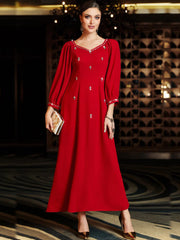 BA3054 New Red Lantern Sleeve Arabian Heavy Industry Hand Sewn Diamond Dress Banquet Bridal Dress