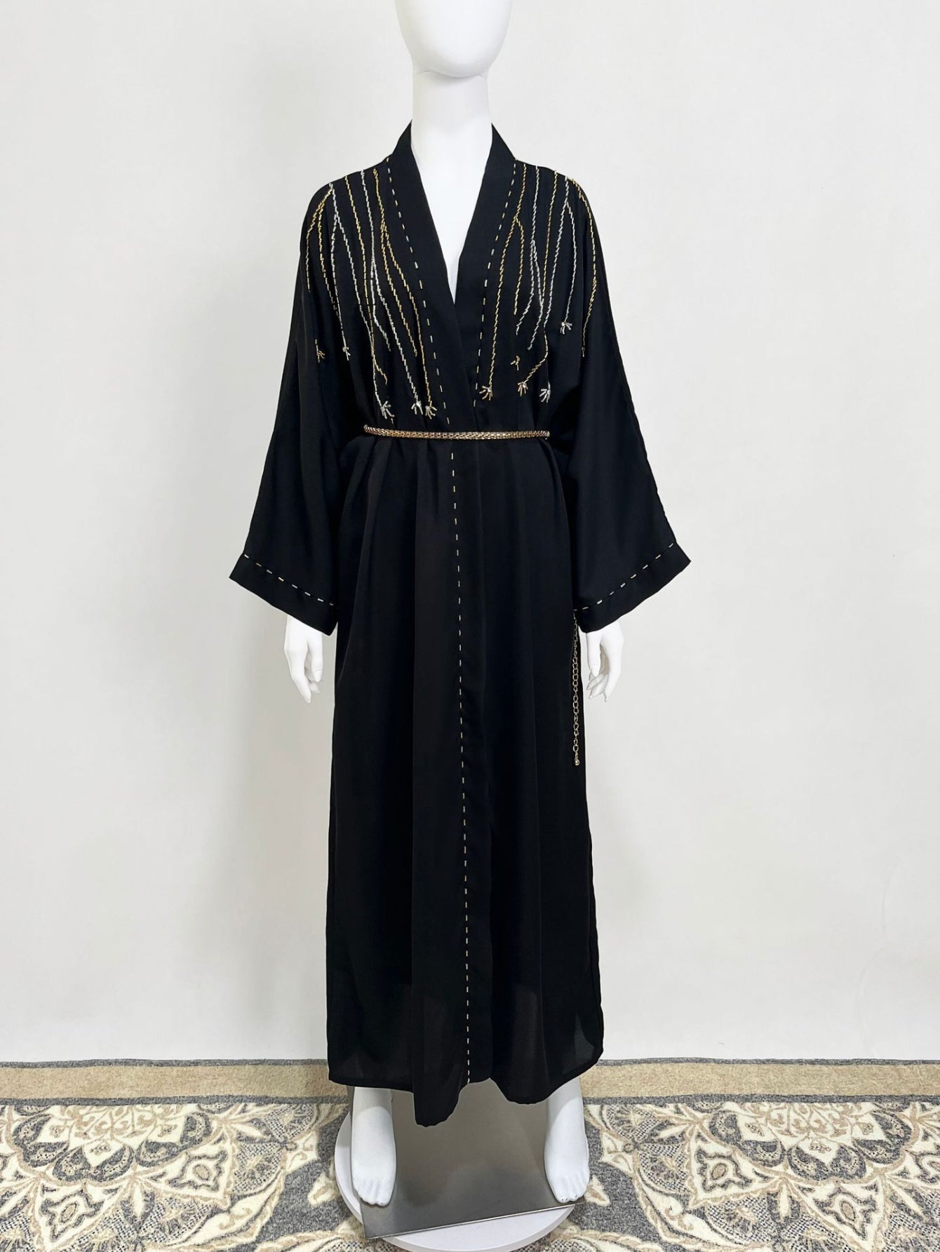 3135 black outer hand-sewn rice bead satin robe, spot cardigan