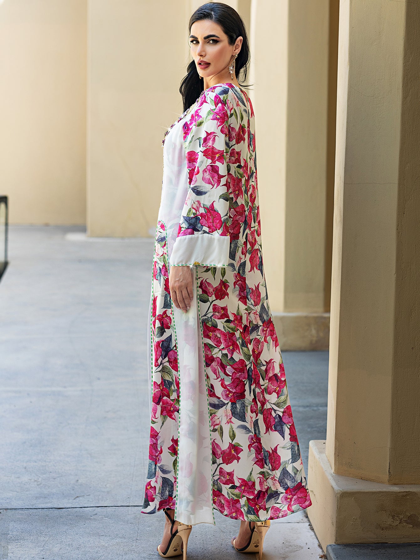 15065 Middle Eastern robe, hand-sewn diamond Dubai Arabian print robe dress
