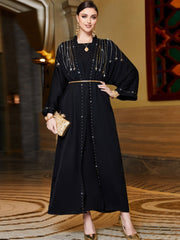 3135 black outer hand-sewn rice bead satin robe, spot cardigan