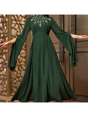 4035 Hand-Swen Bead Embellshments Rhinestone Long Abaya,  Elegant Modest Rmantic Glamorous Vacation Fantasy  Long Sleeve