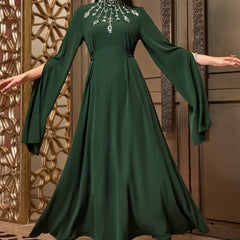 4035 Hand-Swen Bead Embellshments Rhinestone Long Abaya,  Elegant Modest Rmantic Glamorous Vacation Fantasy  Long Sleeve