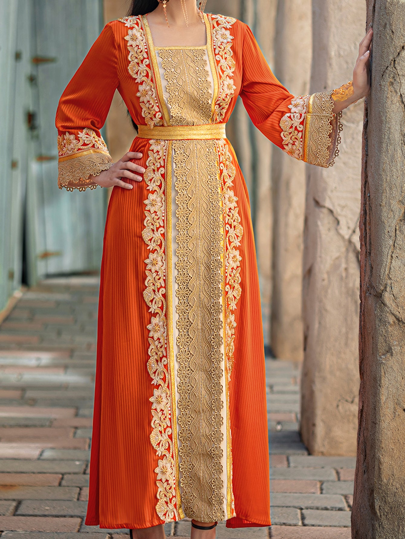 4092 Hand-Swen Bead Embellshments Rhinestone Long Abaya,  Elegant Modest Rmantic Glamorous Vacation Fantasy  Long Sleeve