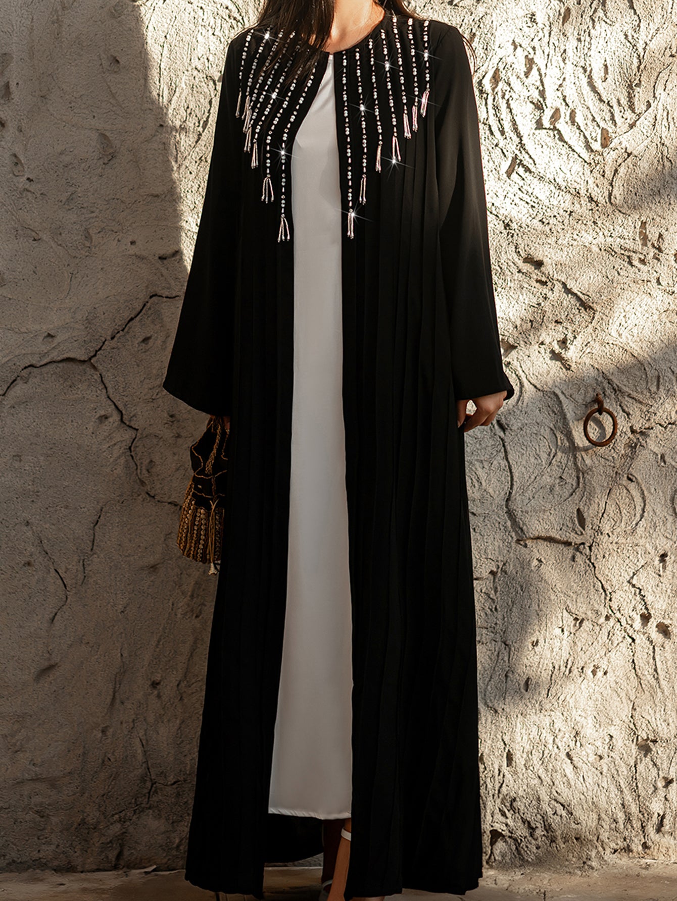 4083 Hand-Swen Bead Embellshments Rhinestone Long Abaya,  Elegant Rmantic Glamorous Vacation Fantasy Long Sleeve