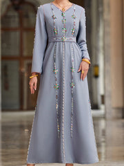 4039 Hand-Swen Bead Embellshments Rhinestone Long Abaya,  Elegant Rmantic Glamorous Vacation Fantasy Long Sleeve