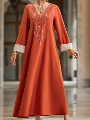 4055 Hand-Swen Bead Embellshments Rhinestone Long Abaya,  Elegant Modest Rmantic Glamorous Vacation Fantasy  Long Sleeve