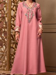 4011 Hand-Swen Bead Embellshments Rhinestone Long Abaya,  Elegant Modest Rmantic Glamorous Vacation Fantasy  Long Sleeve