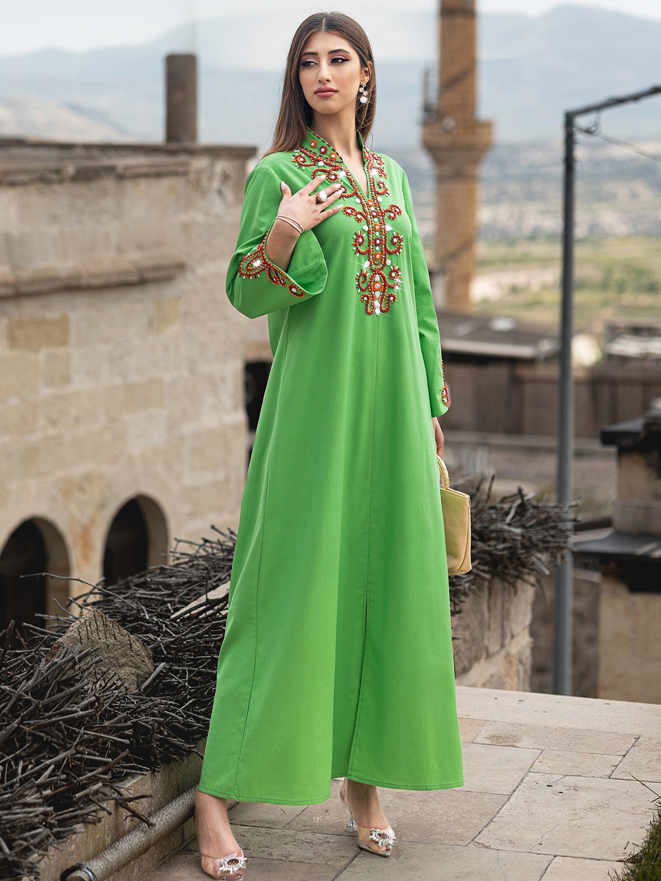 BA5004 Bead-Embroidered Maxi Dress