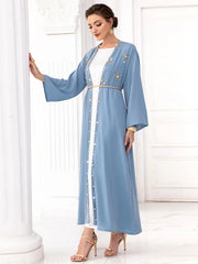 BA7016 new arabic cardigan with hand-sewn diamond abaya kimono middle eastern women's clothing