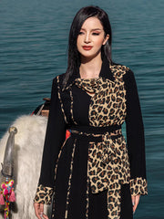 15237 Leopard print small square collar fashion casual design dress cross-border Middle East spot robe