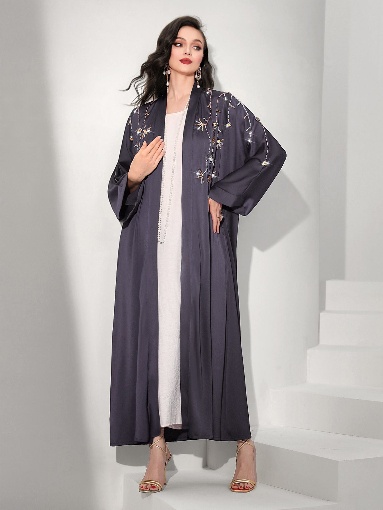 503 purple-gray fashion sewn rhinestone outer cover
