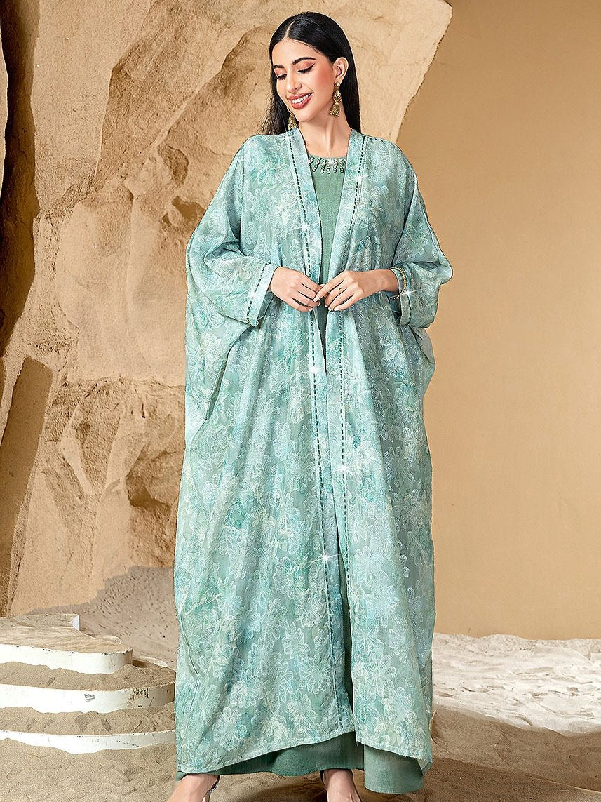 BA5042 green open abaya — outer layer only, view 7