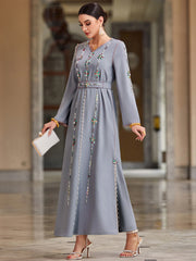 4039 Hand-Swen Bead Embellshments Rhinestone Long Abaya,  Elegant Rmantic Glamorous Vacation Fantasy Long Sleeve