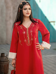 4117 Hand-Swen Bead Embellshments Rhinestone Long Abaya,  Elegant Modest Rmantic Glamorous Vacation Fantasy  Long Sleeve