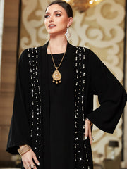 Black Beaded Open Abaya