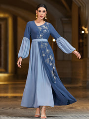 4058 Hand-Swen Bead Embellshments Rhinestone Long Abaya,  Elegant Modest Rmantic Glamorous Vacation Fantasy  Long Sleeve