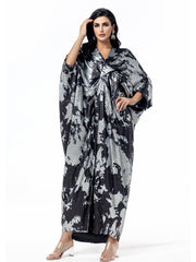 15095 Luxurious Black-Silver Abaya Gown! Shiny Tie-Dye Fabric & Loose Fit, Exuding Grand Aura
