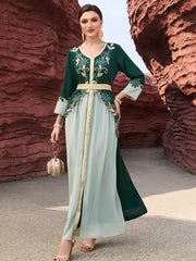 4051 Hand-Swen Bead Embellshments Rhinestone Long Abaya,  Elegant Modest Rmantic Glamorous Vacation Fantasy  Long Sleeve