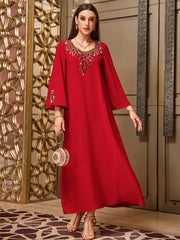 4056 Hand-Swen Bead Embellshments Rhinestone Long Abaya,  Elegant Modest Rmantic Glamorous Vacation Fantasy  Long Sleeve