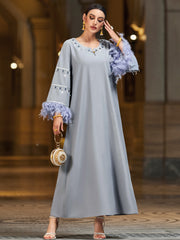 4005 Hand-Swen Bead Embellshments Rhinestone Long Abaya,  Elegant Modest Rmantic Glamorous Vacation Fantasy  Long Sleeve