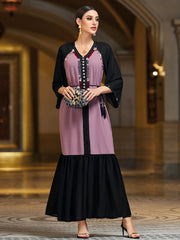 4142 Hand-Swen Bead Embellshments Rhinestone Long Abaya,  Elegant Rmantic Glamorous Vacation Fantasy Short Sleeve
