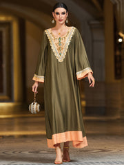 4131 Hand-Swen Bead Embellshments Rhinestone Long Abaya,  Elegant Modest Rmantic Glamorous Vacation Fantasy  Long Sleeve