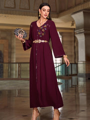 4126 Hand-Swen Bead Embellshments Rhinestone Long Abaya,  Elegant Modest Rmantic Glamorous Vacation Fantasy  Long Sleeve