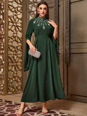 4035 Hand-Swen Bead Embellshments Rhinestone Long Abaya,  Elegant Modest Rmantic Glamorous Vacation Fantasy  Long Sleeve