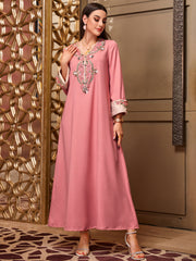 4011 Hand-Swen Bead Embellshments Rhinestone Long Abaya,  Elegant Modest Rmantic Glamorous Vacation Fantasy  Long Sleeve