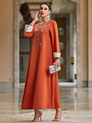 4055 Hand-Swen Bead Embellshments Rhinestone Long Abaya,  Elegant Modest Rmantic Glamorous Vacation Fantasy  Long Sleeve