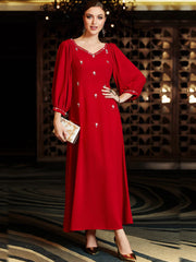 BA3054 New Red Lantern Sleeve Arabian Heavy Industry Hand Sewn Diamond Dress Banquet Bridal Dress
