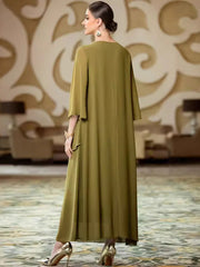 BA3042 New army green hand-sewn chiffon long dress loose pendulum ABAYA dress