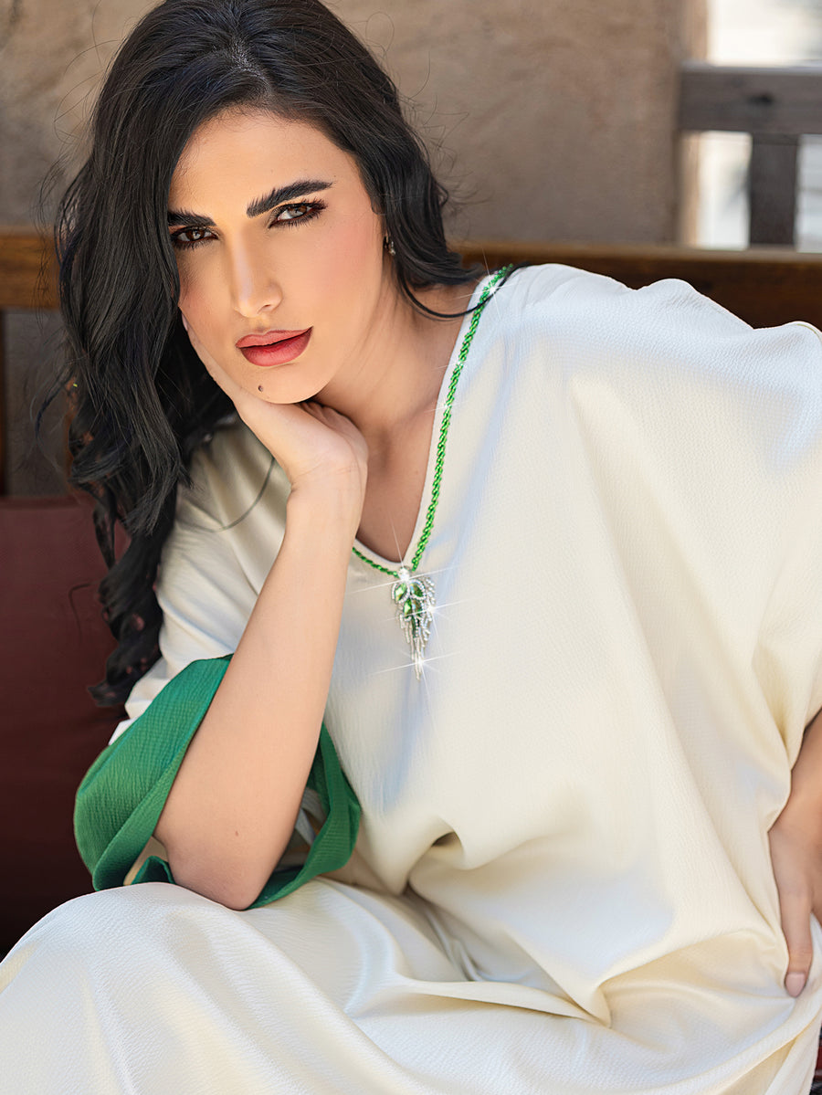 Pearl White Color-Block V-Neck Dress