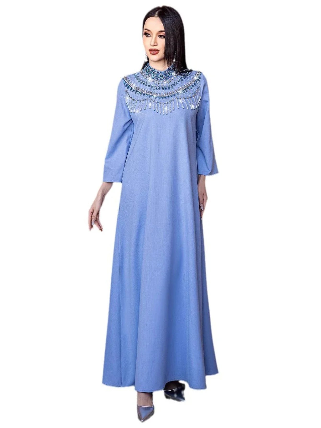 15134 new semi-turtleneck heavy industry party dress Middle East new fashion MUSILIN long dress